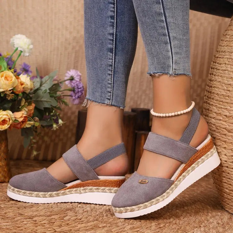 Women's Orthopedic Colorblock Wedge Sandals, Comfy Ankle Strap Slingbacks