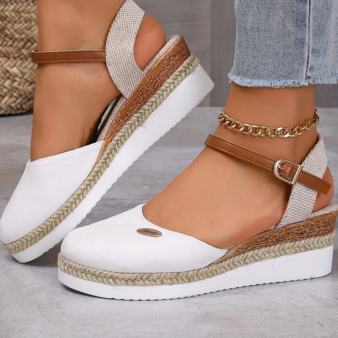 Orthopedic Colorblock Wedge Sandals for Women, Comfortable Ankle Strap Slingback Shoes