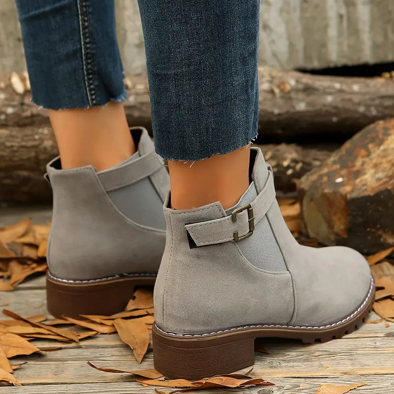 Women's Retro Ankle Boots, Slip-On Casual Low Heel Boots for Women