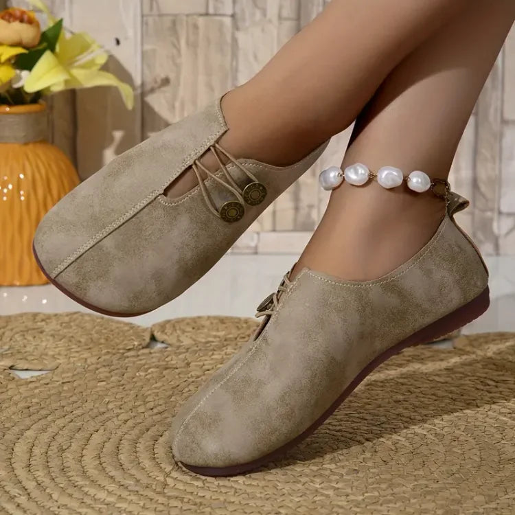 Women's Elegant soft sole round toe buckle decoration Flat Shoes