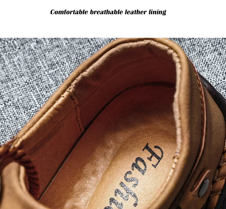WalkEase™ Men’s Handmade Non-Slip Leather Sneakers – All-Day Comfort