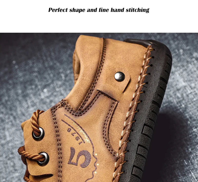 WalkEase™ Men’s Handmade Non-Slip Leather Sneakers – All-Day Comfort