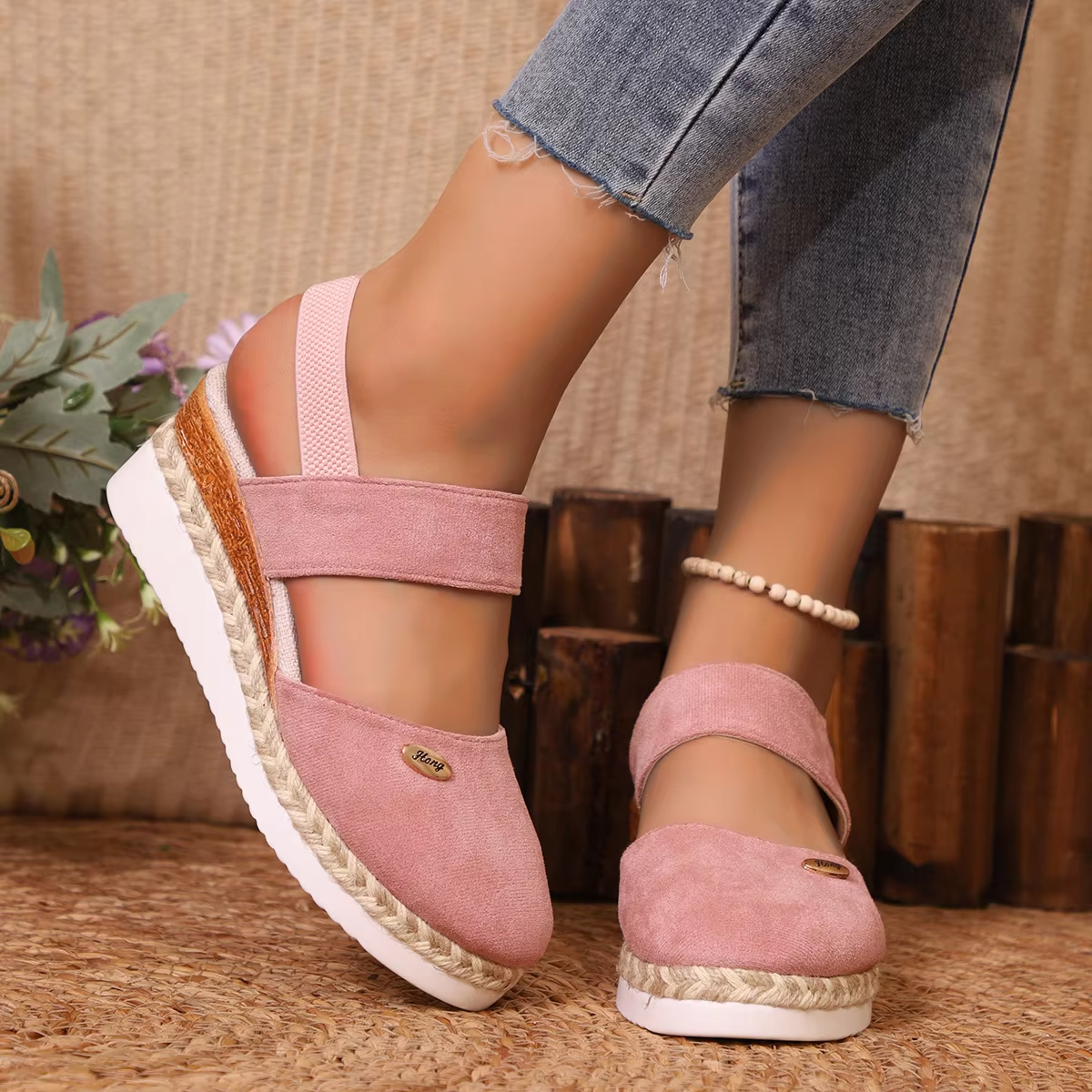 Women's Orthopedic Colorblock Wedge Sandals, Comfy Ankle Strap Slingbacks