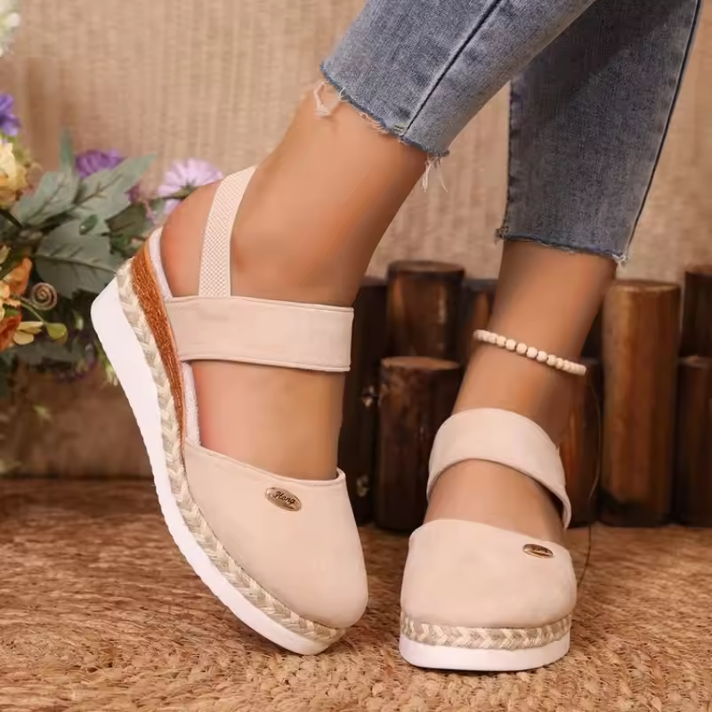 Women's Orthopedic Colorblock Wedge Sandals, Comfy Ankle Strap Slingbacks