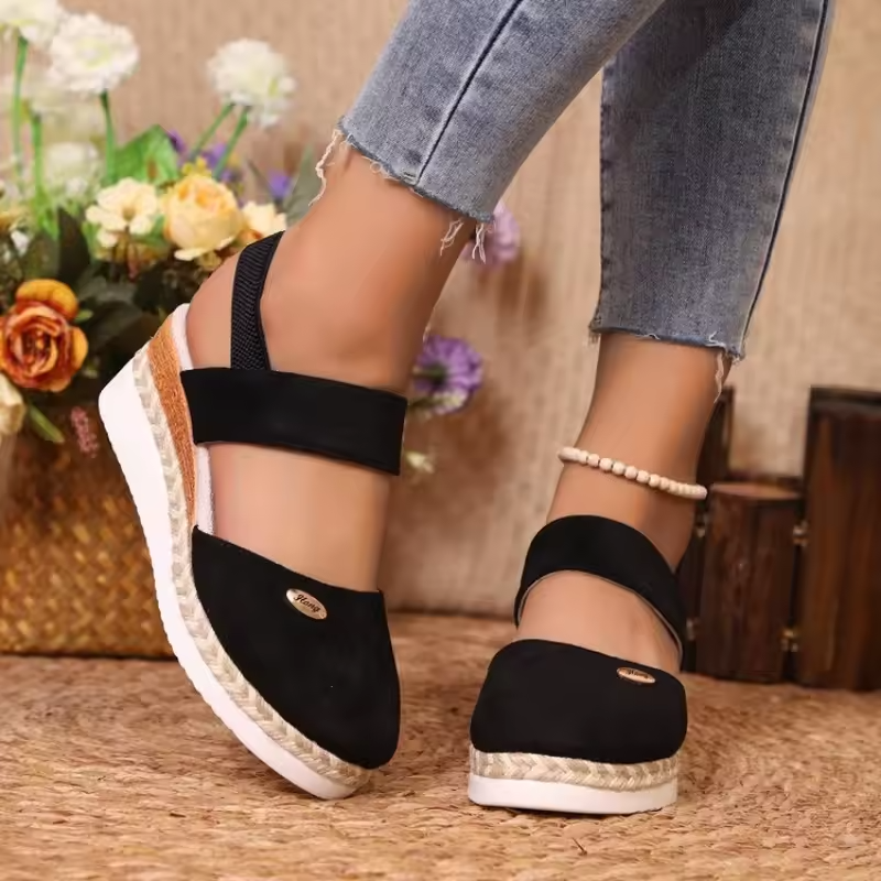 Women's Orthopedic Colorblock Wedge Sandals, Comfy Ankle Strap Slingbacks