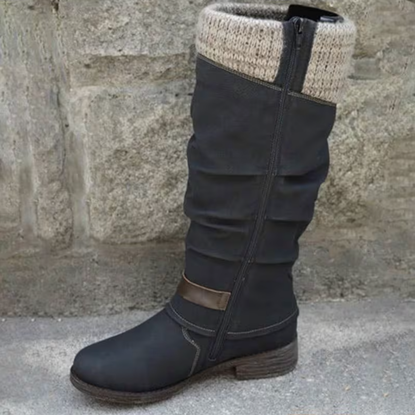Women’s Leather Flat Heel Mid-Calf Zipper Boots