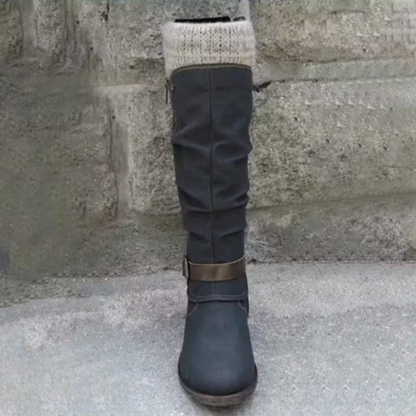 Women’s Leather Flat Heel Mid-Calf Zipper Boots