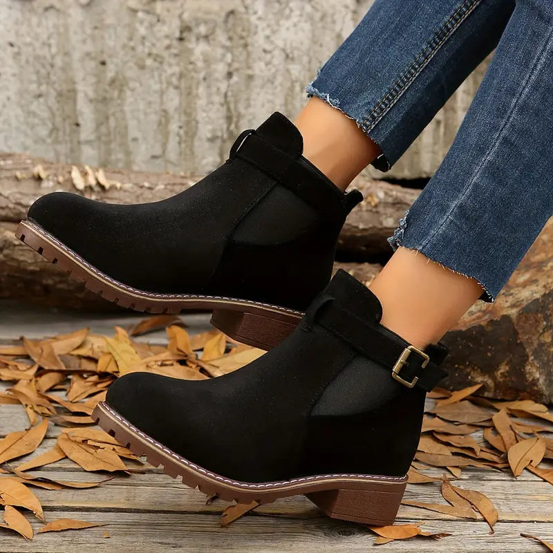 Women's Retro Ankle Boots, Slip-On Casual Low Heel Boots for Women