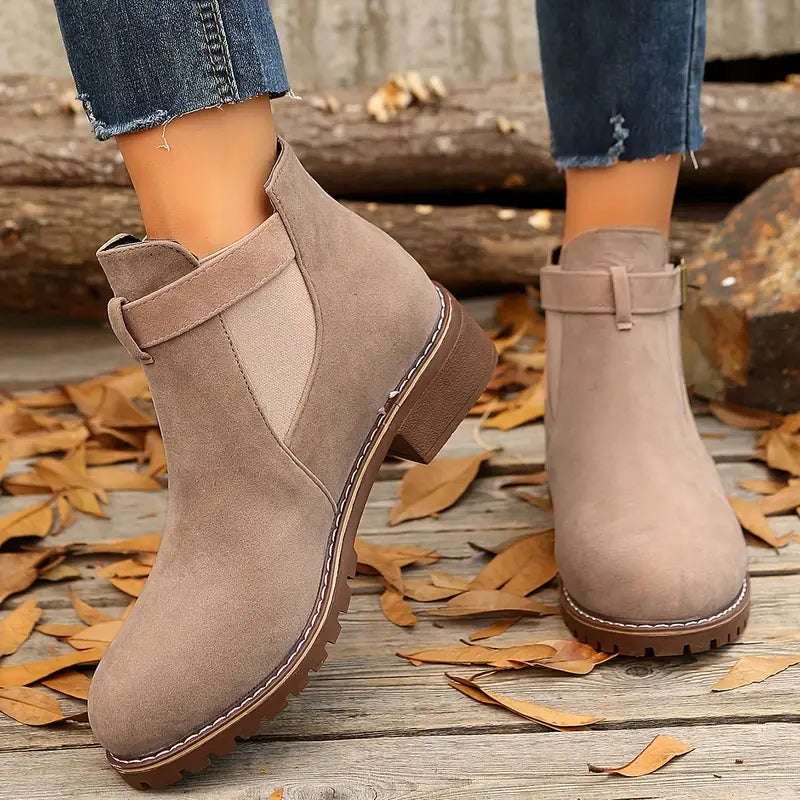 Women's Retro Ankle Boots, Slip-On Casual Low Heel Boots for Women