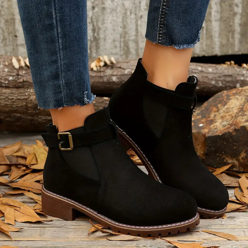 Women's Retro Ankle Boots, Slip-On Casual Low Heel Boots for Women