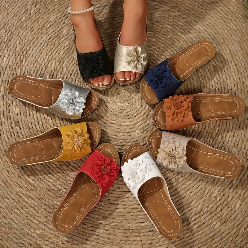 Women's Bohemian Wedge Sandals - 3D Floral Design Comfortable Walking Slippers, Summer Indoor and Outdoor Casual Fashion Sandals