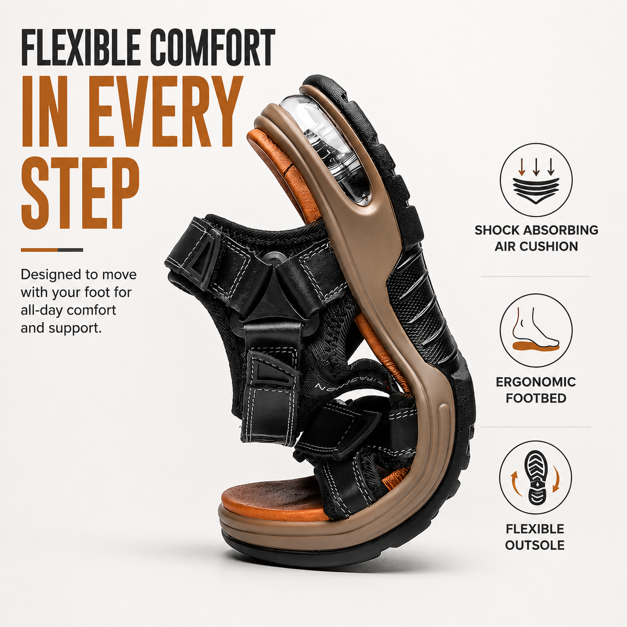 Men's Orthopedic Leather Sandals – Breathable, Adjustable, Air Cushion