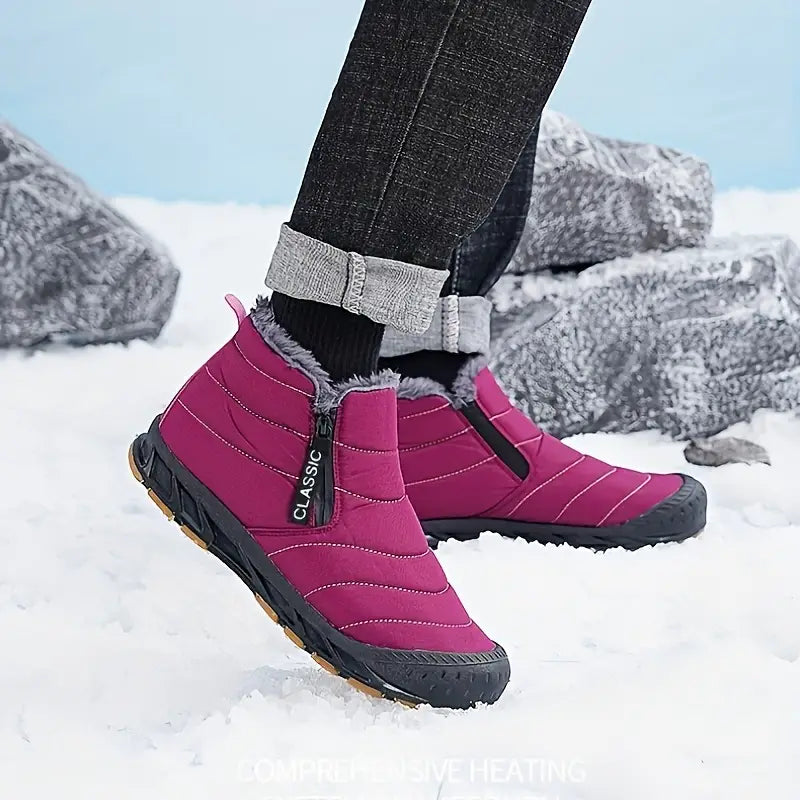 Women's Warm Fleece Non-slip Ankle Boots, Comfy Outdoor Hiking Lined Trekking Barefoot Shoes