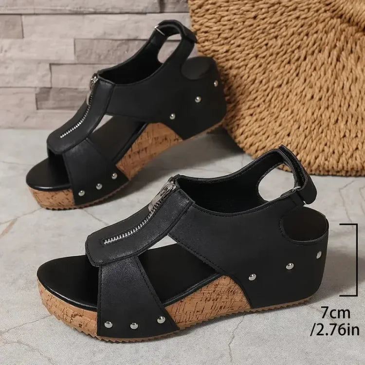 🔥Prime Day 49% OFF - ComfortWedge™ Orthopedic Zipper Thick sole Wedge Sandals