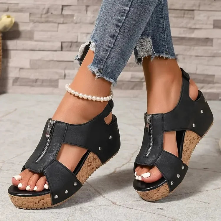 🔥Prime Day 49% OFF - ComfortWedge™ Orthopedic Zipper Thick sole Wedge Sandals