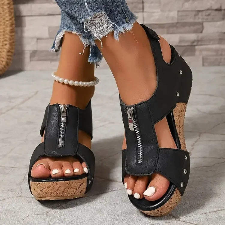 🔥Prime Day 49% OFF - ComfortWedge™ Orthopedic Zipper Thick sole Wedge Sandals