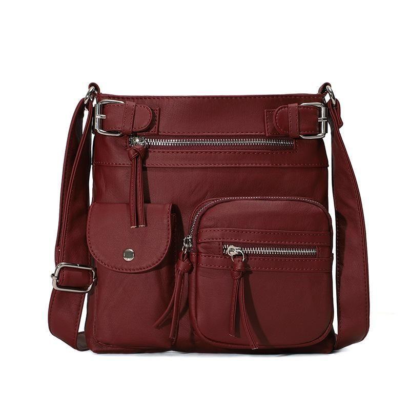 Premium Soft Leather Crossbody Bag, Multi-Pocket Shoulder Bag