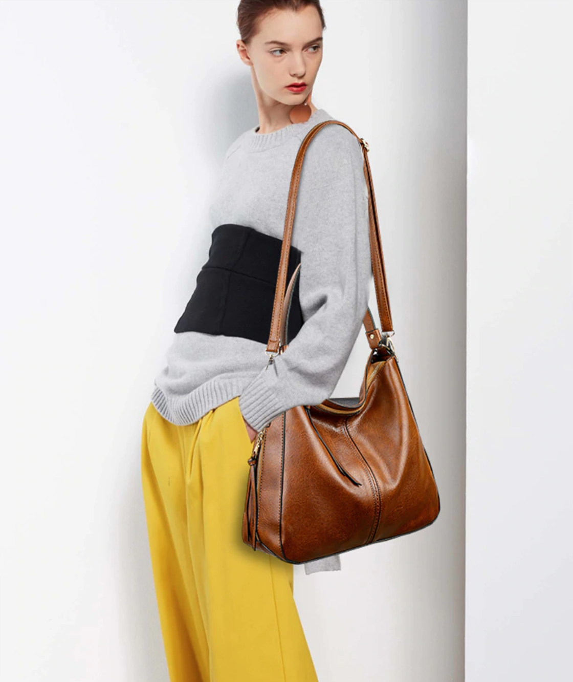 Luxury Leather Hobo Bag Anti-Theft Handbag + FREE Pouch Wallet